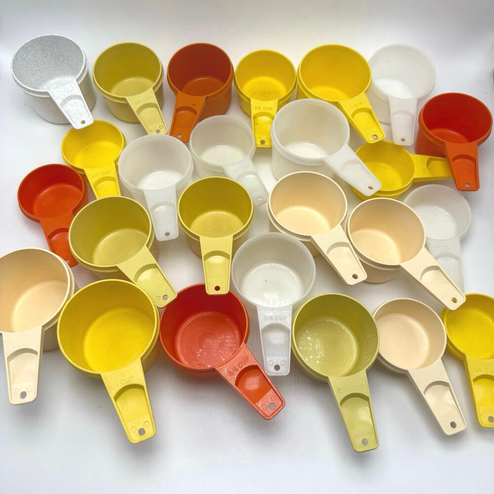 25 Vintage Tupperware Measuring CupsMixed Lot Multicolor Nesting Retro USA Made